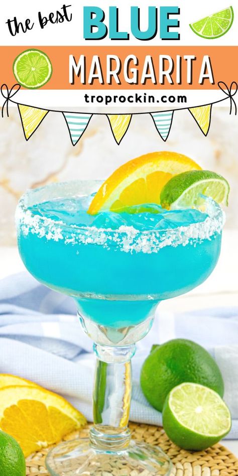 Blue Margarita Recipe Pitcher, Orange Alcoholic Drinks, Blue Summer Drink, Blended Margarita Recipe, Curacao Cocktail, Blue Margaritas, Cocktails With Blue Curacao, Blue Alcoholic Drinks, Blue Margarita Recipe