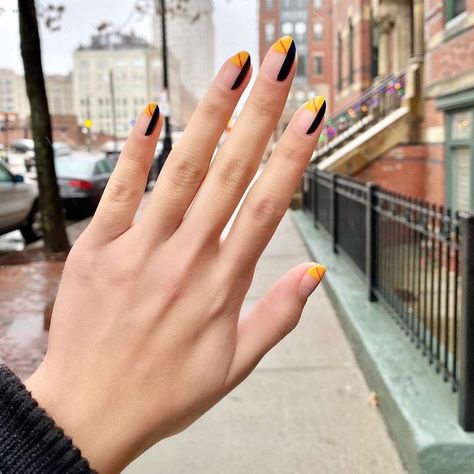 29 Negative Space Manicures Perfect for Any Occasion Negative Space Nails Fall, Nails With Negative Space Design, Easy Negative Space Nails, Nail Art Negative Space, White Colorful Nails, Negative Space Nails Square, Short Negative Space Nails, Fall Negative Space Nails, Contemporary Nail Art