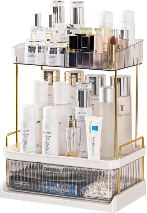 Vtopmart 2-Tier Skincare Storage Rack-Transparent, Bathroom Counter Organizer, Large Skin care Organizer with Drawers for Vanity,Makeup Countertop Organizer Perfume Tray for Cosmetics Bathroom Counter Storage Ideas, Skin Care Organizer, Bathroom Counter Storage, Transparent Bathroom, Bathroom Counter Organizer, Skincare Storage, Bathroom Organizing, Counter Organizer, Bathroom Counter Organization