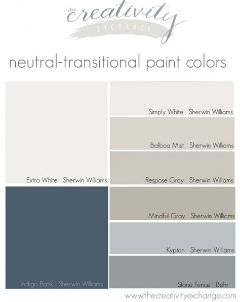 Transitional Paint Colors, Repose Gray, Farmhouse Paint Colors, Popular Paint Colors, Indigo Batik, House Color Palettes, Farmhouse Paint, Paint Color Schemes, Paint Color Palettes