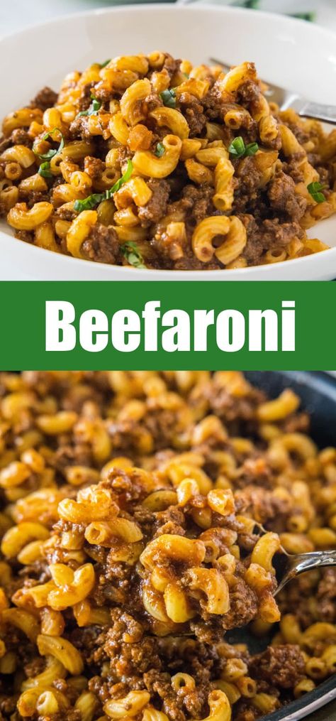 This easy homemade beefaroni is hearty, comforting, and backed with juicy ground beef and garlicky tomato sauce #Recipes #Homemade #Beef #Pasta Ground Beef Tomato Sauce, Homemade Beefaroni, Beef Tomato Sauce, Beefaroni Recipe, Beef Tomato, Minced Beef Recipes, Beef Pasta Recipes, Ground Beef Dishes, Ground Meat Recipes