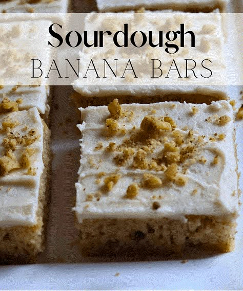 Sourdough Banana Bars, Discard Cracker Recipe, Freezer Friendly Sourdough Recipes, Sourdough Bars Recipes, Sourdough Discard Lemon Bars, Banana Sourdough Bread, Sourdough Discard Brownie Recipes, Sourdough Banana Recipes, No Wait Sourdough Discard Recipes