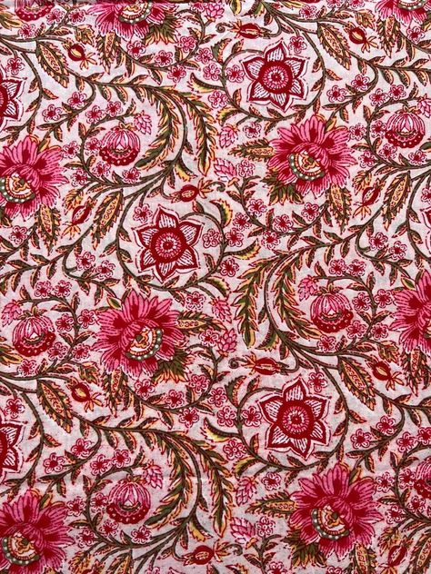 Flower Print Fabric, Indian Block Print Fabric, India Home Decor, Textile Prints Design, Indian Patterns, Indian Prints, Indian Block Print, Handmade Textiles, Indian Textiles