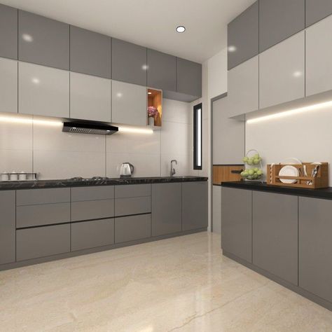 kitchen cabinet color ideas modern Grey Kitchen With Black Countertops, Kitchen Design With Black Countertop, Black Grey Kitchen, Kitchen Unit Designs, Kitchen Ceiling Design, Modern Grey Kitchen, Kitchen Modular, Kitchen Cupboard Designs, Modern Kitchen Cabinet Design