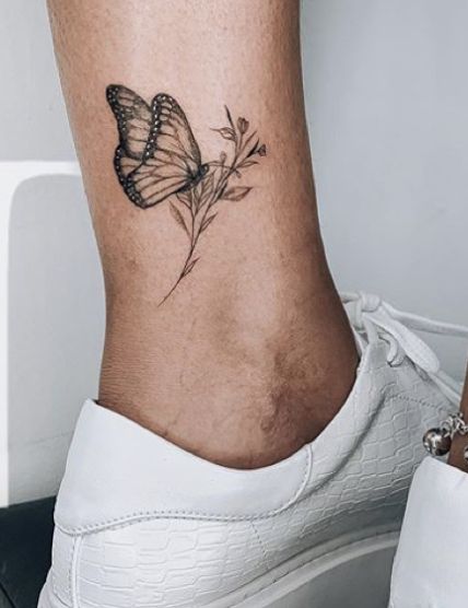 Small Simple Butterfly Tattoo, Inside Ankle Tattoos, Inner Ankle Tattoos, Butterfly Leg Tattoos, Butterfly Ankle Tattoos, Butterfly With Flowers Tattoo, Simple Butterfly Tattoo, Butterfly Hand Tattoo, Butterfly Tattoo On Shoulder