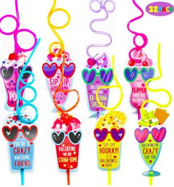 Valentine Student Gifts, Classroom Party Favors, Classroom Gift Exchange, Valentines Day Cards For Kids, Valentines Day Gifts For Kids, Student Valentines, Straw Valentine, Crazy Straws, Valentine Party Favors