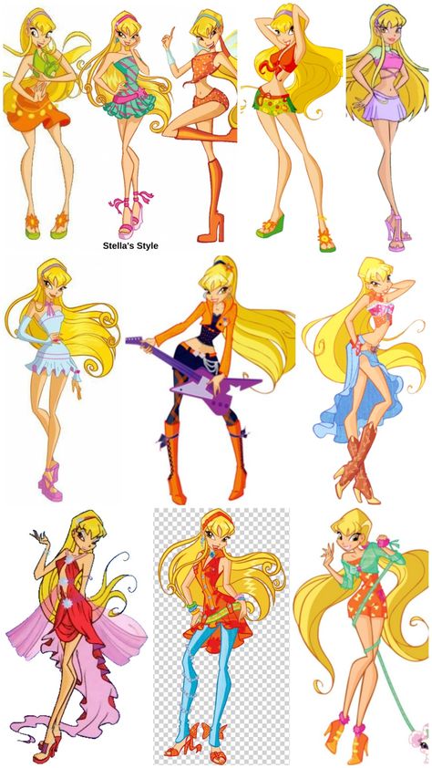 Stella Winx Club All Outfits, Winxcore Outfits, Winx Aesthetic Outfit, Winx Club Stella Outfit, Winx Club Dresses, Winx Stella Outfits, Stella Winx Club Outfit, Winx Club Fashion, Winx Club Outfits