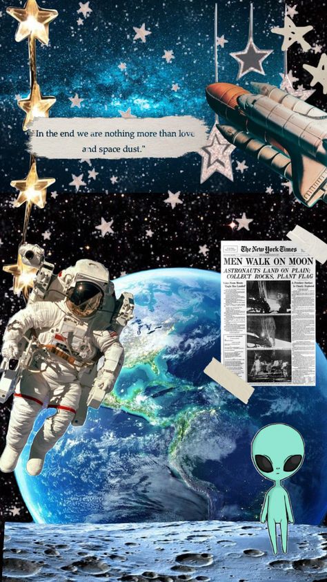 Space Music Aesthetic, Astronaut Moodboard, Space Collage Aesthetic, Space Collage Art, Science Collage, Galaxy Collage, Space Collage, Outer Space Aesthetic, Space Moodboard