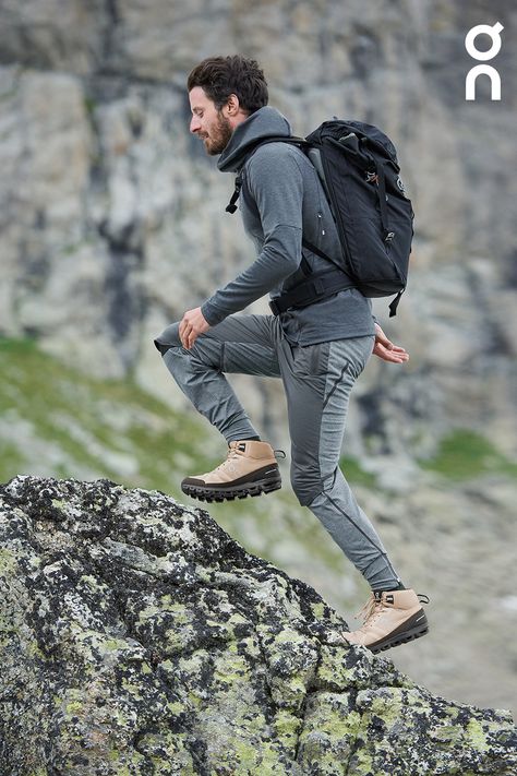 Hiking Men Aesthetic, Mens Hiking Aesthetic, Men�’s Hiking Outfit, On Cloud Outfit, Mens Hiking Outfit, Hiking Outfit For Men, Men Hiking Outfit, Hiking Men Photography, Men Adventure