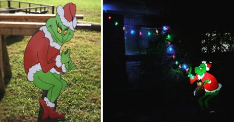 This Life-Size Christmas Light Stealing Grinch is The Only Decoration You Need In Your Yard Grinch Stealing Lights, Grinch Christmas Lights, Grinch Yard Decorations, Diy Yard Decor, Grinch Decorations, Outside Christmas Decorations, Grinch Christmas Decorations, Christmas Yard Art, Christmas Yard Decorations