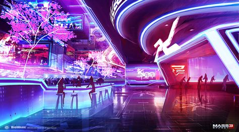 ArtStation - Mass Effect 3 - Casino Bar, Alex Figini Kota Masa Depan, Mass Effect Universe, Mass Effect 3, Bg Design, Sci Fi Environment, New Retro Wave, Cyberpunk Aesthetic, Cyberpunk City, Futuristic City