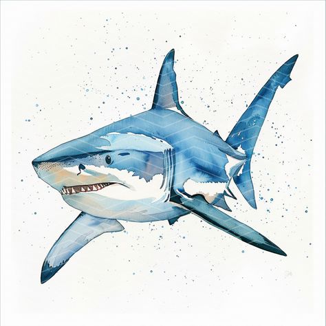 Watercolour Shark, Cool Silhouette Art, Watercolor Sea Animals, Shark Watercolor, Sea Life Painting, Shark Images, Shark Painting, Shark Illustration, Fish Watercolor