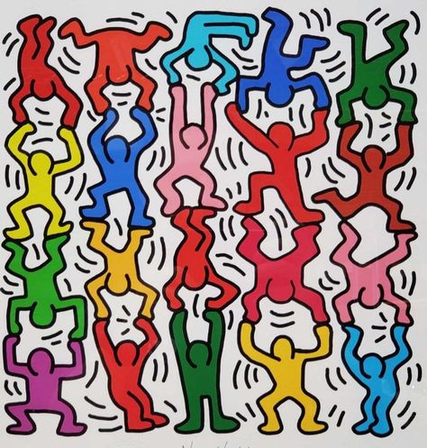 Styl Indie, Keith Haring Dancing, Keith Haring Art, Haring Art, Dancing Figures, Arte Indie, Bedroom Wall Collage, 8bit Art, Soyut Sanat Tabloları