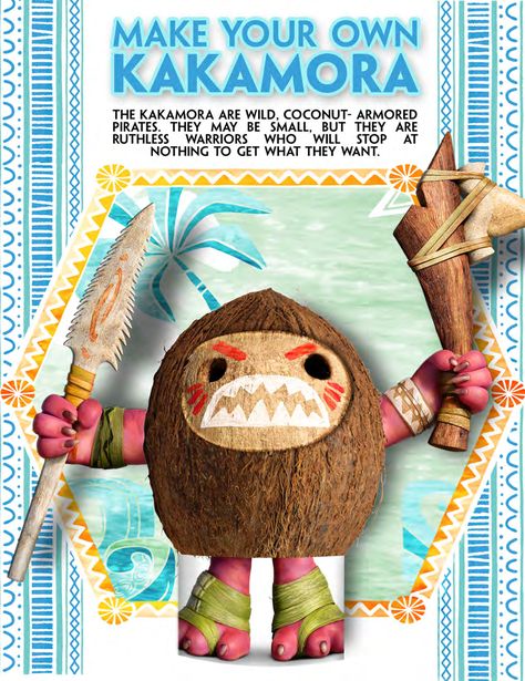 Make Your Own Crazy, Coconut-Armored Kakamora Pirate from The Review Wire Moana Coconut Pirates, Moana Coconut, Kakamora Moana, Pirate Template, Friends At Disney, Festa Moana Baby, Hawaiian Party Decorations, Moana Birthday Party, Moana Party