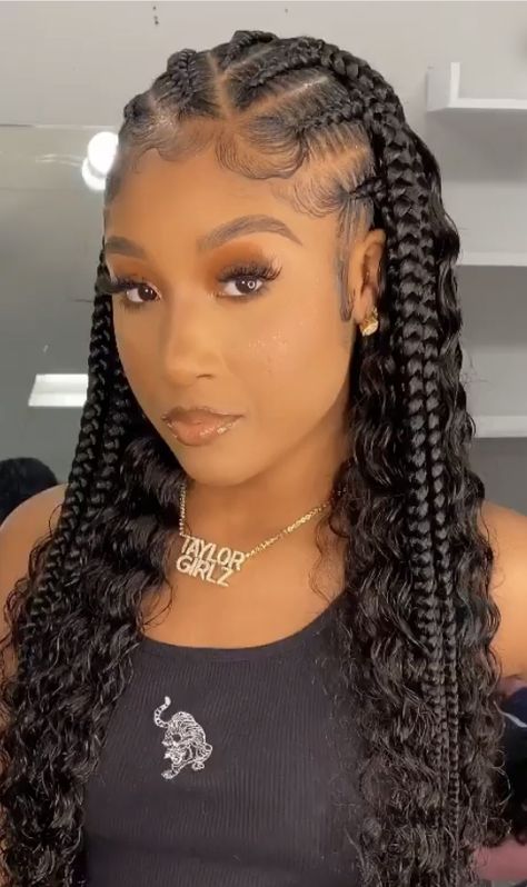 Simple Hair Braids For Black Women, Braids In From Curly Hair In Back, Braids In Front And Curls In Back, Baird Hair Styles, Half Braided Hairstyles Short Hair, Crown Braids Half Up Half Down, Black Wedding Hairstyles Braids, Coily Hair Braids, Braided Cornrow Hairstyles With Curls