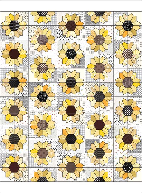 Sunflower Quilt Square Pattern, Easy Sunflower Quilt Block Pattern Free, Sunflower Quilts Pattern Ideas, Sunflower Quilts Pattern Free, Bee Quilt Block Free Pattern, Sunflower Quilt Block Pattern Free, Sunflower Quilts Ideas, Sunflower Quilt Patterns, Sunflower Quilt Block Pattern