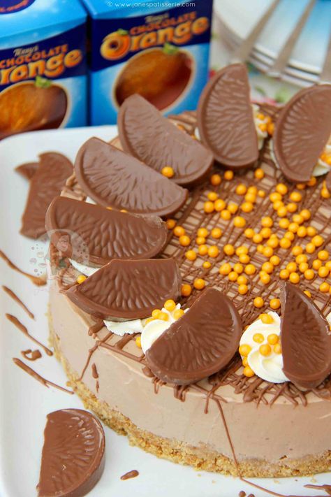 No-Bake Terry's Chocolate Orange Cheesecake! - Jane's Patisserie Easy Cheesecake Recipe, Chocolate Orange Cheesecake, Chocolate Orange Cookies, Orange Cheesecake, Janes Patisserie, Terry's Chocolate Orange, Chocolate Cheesecake Recipes, Easy Cheesecake, Cheesecake Bars