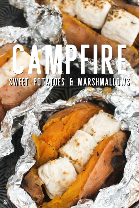 Camping Recipes Dinner, Camping Thanksgiving, Koa Camping, Sweet Potatoes With Marshmallows, Camping Meal Planning, Camping Food List, Best Camping Meals, Camping Menu, Foil Dinners