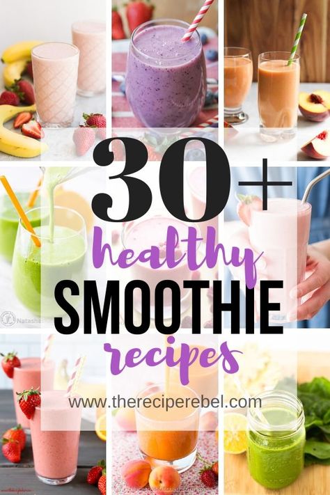 30 Healthy Fruit Smoothie Recipes to keep you going through the day! A healthy breakfast idea or snack, loaded with fruit or veggies! #smoothie #smoothies #healthyrecipe #breakfast #easyrecipe Fruit Smoothie With Oats, Filling Fruit Smoothies, Healthy Fruit Smoothies Recipes, Protien Smoothies Recipes Fruit, Breakfast Fruit Smoothies Healthy, Veggie And Fruit Smoothies Healthy, Healthy Frozen Fruit Smoothies, Recipes For Smoothies Fruit, Healthy Filling Breakfast Smoothies