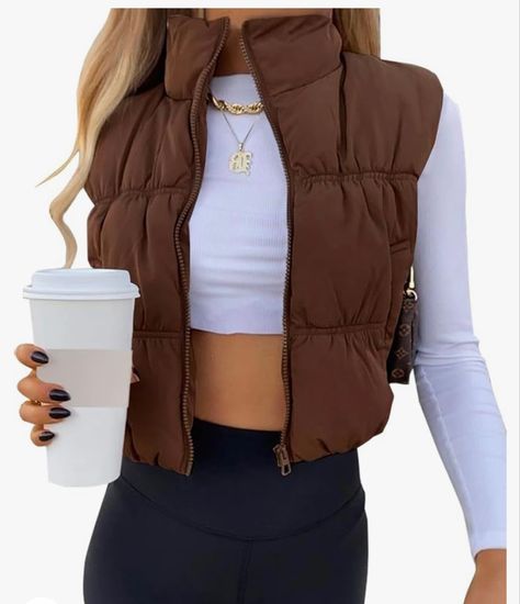 SySea Women's Crop Puffer Vest Winter Zip Up Lightweight Sleeveless Warm Outerwear Padded Coat Crop Puffer Vest, Cropped Puffer Vest, Bubble Vest, Club Attire, Fall Fashion 2023, Sleeveless Puffer, Padded Gilet, Womens Puffer Vest, Winter Fashion Coats