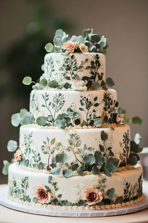 Check out 88 eucalyptus wedding cakes that bring nature to your dessert table. These cakes are perfect for outdoor, garden, or boho-inspired weddings. Don’t miss these stunning ideas! #weddingcakes #eucalyptuslove #greenerydecor Cake Ideas For Wedding, Eucalyptus Wedding Cake, Eucalyptus Cake, Wedding Cake Styles, Wedding Cakes Simple, Summer Wedding Cake, Botanical Cake, Outdoor Wedding Cake, Cakes For Weddings