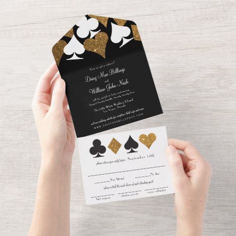 $3.6 | Gold on Black Faux Glitter Las Vegas Wedding - wedding, las vegas, wedding invitation, glitter, casino theme invitation, elopement, suits, destination wedding, gold, black Vegas Theme Wedding, Vegas Wedding Invitations, Las Vegas Wedding Invitations, Popular Wedding Invitations, Wedding Las Vegas, 18th Bday, Vegas Theme, Black And White Wedding Invitations, Glitter Wedding Invitations