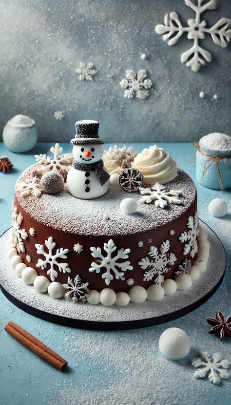 21 Chocolate Cake Decorating Ideas That Will Wow Your Guests 🎂🍫 Fondant Snowflakes, Chocolate Cake Decorating Ideas, Winter Torte, Tårta Design, Chocolate Cake Decorating, Christmas Themed Cake, White Fondant, Christmas Cake Designs, Decadent Chocolate Cake