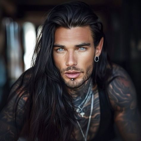 Rugged Male Models, Hair Tattoo Man, Man With Long Black Hair, Ruhn Danaan, Character Inspiration Male, Dark Men, Chosen One, Sarah J Maas Books, Hair Tattoos