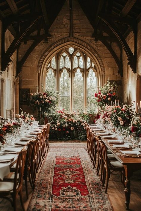 29 Boho Wedding Ideas For A Whimsical And Romantic Day - Courtneys World Indoor Fairytale Wedding, Rustic Castle Wedding, Wedding Ideas Castle, Romantic Academia Wedding, Enchanted Castle Wedding, Whimsical Indoor Wedding, Castlecore Wedding, Wedding In A Castle, Royal Core Wedding