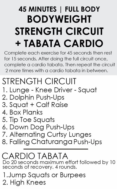 45 Minute Bodyweight Strength Circuit Workout + Cardio Tabata - Fit Foodie Finds Cardio Tabata, Strength Circuit, Tabata Cardio, 45 Minute Workout, Hiit Tabata, Circuit Workouts, Tabata Workout, Workout Challenges, Six Pack Abs Workout