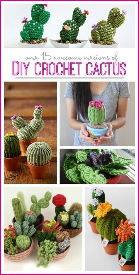 Finally, houseplants that never die. Check out this crochet cactus round up from Sugar Bee Crafts! Try them with Vanna\'s Choice and Bonbons! Diy Crochet Cactus, Cactus En Crochet, Corak Krusye, Crafts Simple, Crochet Succulent, Cactus Diy, Confection Au Crochet, Crochet Cactus, Simple Crafts