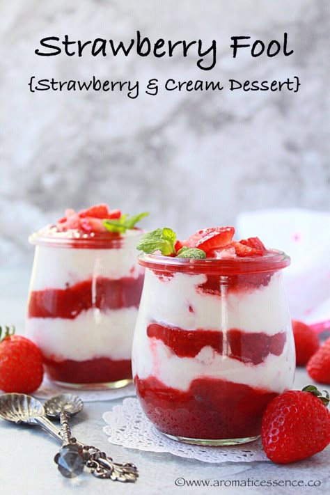 Strawberry Dessert Recipes Easy, Strawberry Fool, Arctic Roll, Fool Recipe, Cream Desserts Recipes, Fruit Fool, Bread Butter Pudding, Knickerbocker Glory, English Trifle