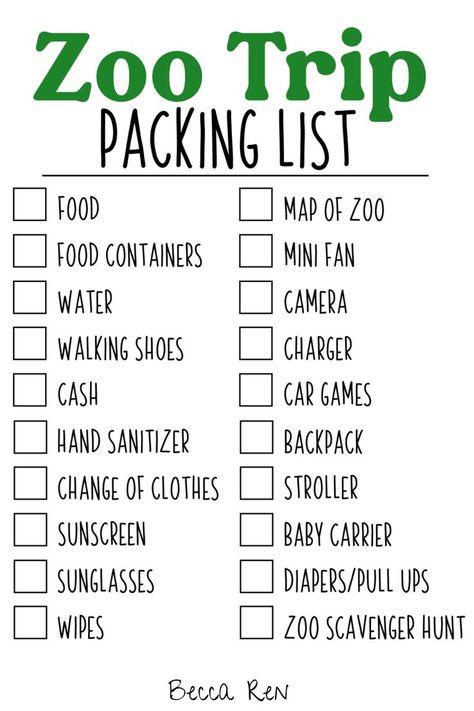 zoo trip packing list Family Road Trip Packing List, Packing List Kids, Family Activities Kindergarten, Family Activities Preschool, Zoo Trip, Trip Packing List, Free Family Activities, Kids Travel Activities, Pack List