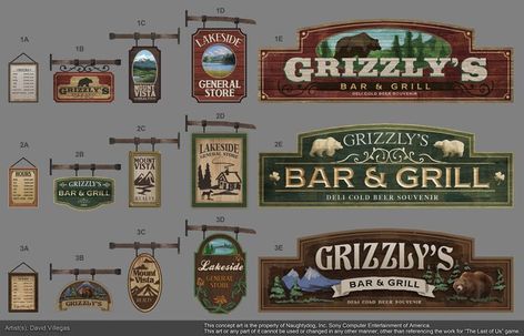 Last Of Us Concept Art, Maciej Kuciara, Cnc Signs, Old West Town, Water Theme Park, Sign Painting Lettering, Wooden Signage, Park Signage, Rock Tumbler