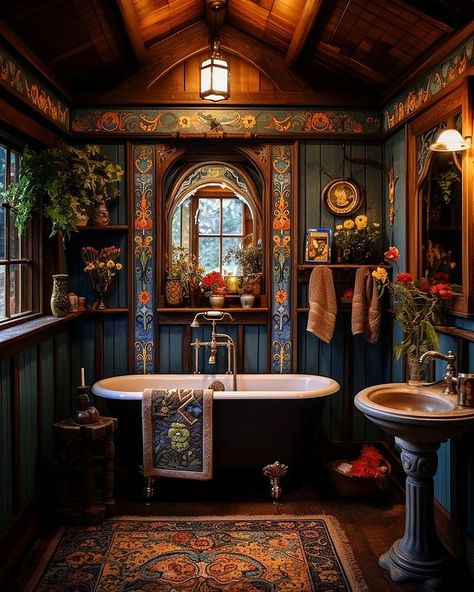 Ben Myhre (@benmyhre) • Instagram photos and videos Witchy Bathroom, Boho Style Bathroom, Fairytale House, Boho Elements, Dark Home Decor, Arte Van Gogh, Dark Home, Boho Bathroom, Bathroom Inspiration Decor