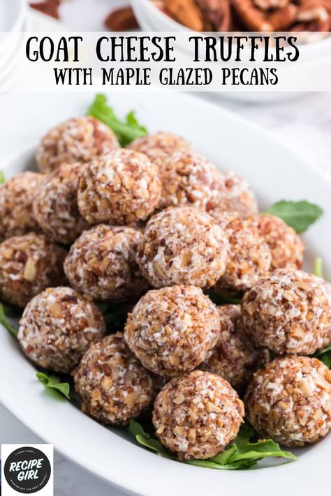 Glazed Pecans Recipe, Appetizer Balls, Goat Cheese Truffles, Cheese Truffles, Cold Appetizer, Skillet Cookies, Office Food, Glazed Pecans, Meals Of The Day