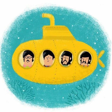 Submarine Illustration, Beatles Crafts, Beatles Painting, Yellow Submarine Art, Beatles Baby, Beatles Party, Womens History, Beatles Cartoon, Yellow Things