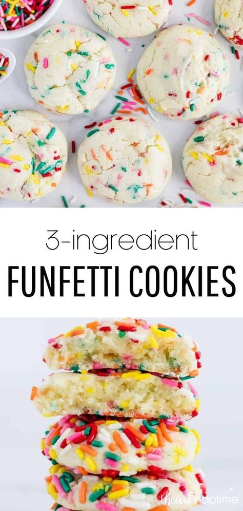 Soft and chewy funfetti cookies made with only 3 ingredients in just 20 minutes! These cookies have the classic cake mix batter flavor that everyone loves. #cookies #cookierecipes #cakemix #cakemixcookies #funfetti #funfettirecipes #funfetticookies #cakebatter #recipes #iheartnaptime Mini Dessert Easy, Funfetti Cookie Recipe, Funfetti Cake Mix Cookies, Super Cookies, Funfetti Cookies, Funfetti Cake Mix, Christmas Easy, Christmas Recipes Easy, Recipes Cookies