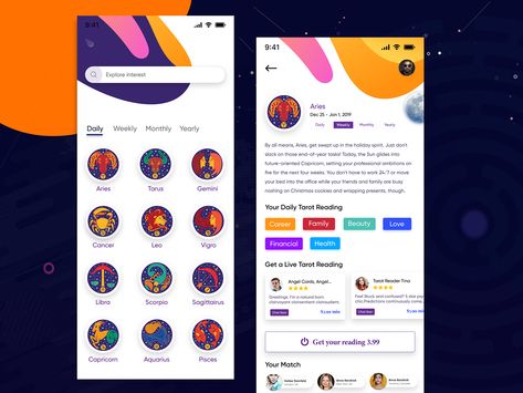Astrology & Horoscope App by Nilesh Dubey Sidereal Astrology, Astrology Signs Aries, Vertical Jump, Daily Tarot Reading, Best Photoshop Actions, Astrology Gemini, Gemini Tattoo, App Interface Design, Aries Horoscope
