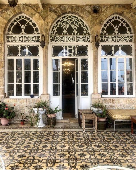 Restaurant Door, Old Houses Renovation, Moroccan Houses, House Of Gold, South Lebanon, Arch House, Red Roof, Mediterranean Home, Arched Windows