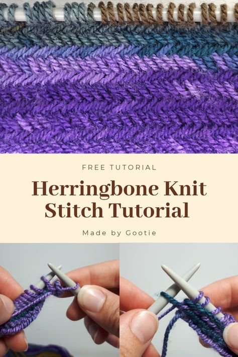 Herringbone Knit Stitch, Knit Stitch Tutorial, Herringbone Knitting Pattern, Herringbone Stitch Knitting, Herringbone Stitch Tutorial, Headband Trend, Crocheting Bag, Herringbone Knit, Knitting Hacks