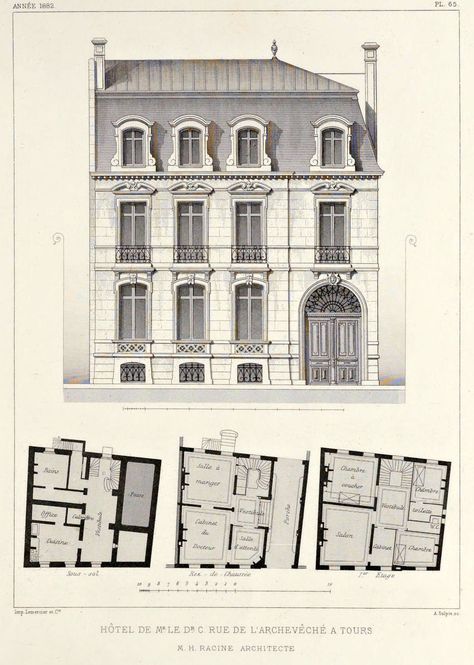 Paris House Floor Plan, Classical Architecture House, Classical Facade, Ideas For House, Architecture Mapping, House Facade, Library Architecture, Neoclassical Architecture, Vintage House Plans