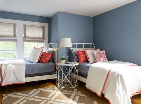 Benjamin Moore Oxford Gray Benjamin Moore Oxford Gray, Neutral Bedrooms With Pop Of Color, Benjamin Moore Bedroom, Paint Benjamin Moore, Best Blue Paint Colors, Neutral Kids Room, Dark Blue Bedrooms, Blue Painted Walls, Blue Gray Paint