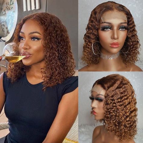 Put On & Go Blunt Cut Straight Bob Minimalist HD Lace Glueless C Part Wig Brown Curly Bob Wig, Brown Curly Wig, 4x4 Lace Closure Wig, Natural Ash Blonde, Brown Bob, Blonde With Dark Roots, Wig Curly, Curly Bob Wigs, Closure Wigs