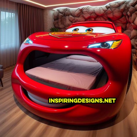 Giant Disney and Pixar Character Kids Beds Lightning Mcqueen Bed, Lightning Mcqueen Bedroom, Cars Bed, Train Bed, Kids Car Bed, Lighting Mcqueen, Disney Bedrooms, Amazing Bedroom Designs, Dinosaur Room