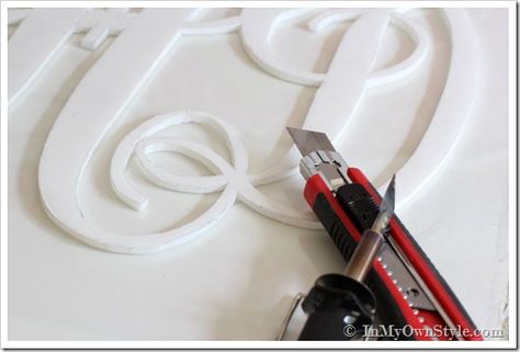 How To Make a Cut Out Monogram to Hang on a Wall or a Front Door | In My Own Style Foamboard Crafts, Letter Signs Diy Initials, How To Print Large Letters For Signs, Foam Board Diy, Wooden Initial Door Hangers Letters, Foam Board Projects, Wreaths With Initials Wooden Letters, Foam Board Crafts, Initial Wall Hanger Wood Sign