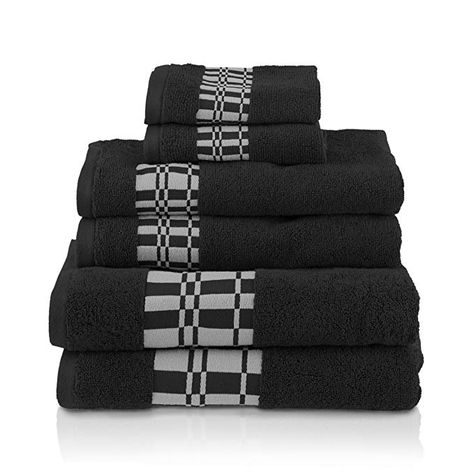 Amazon.com: Superior Larissa 100% Cotton, Soft, Extremely Absorbent, Beautiful 6 Piece Towel Set, Black: Home & Kitchen Geometric Border, Quick Dry Towel, Cotton Bath Towels, Jacquard Pattern, Face Towel, Bath Towel Sets, Bathroom Towels, Cotton Towels, Bath Towel