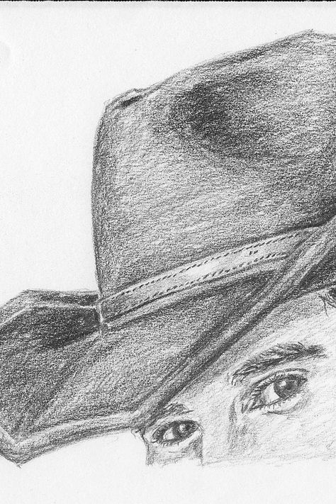 how to draw a cowboy hat close up Draw A Cowboy Hat, Creative Art Drawings, Cowboy Hat Art, Cowboy Hat Drawing, Hat Drawing, Hat Art, Western Artwork, Wilde Westen, Western Paintings