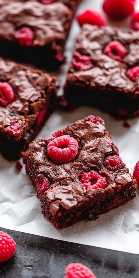 Raspberry Chocolate Brownies [45 Minutes] - Chasety Raspberry Chocolate Desserts, Birthday Brownie, Raspberry Brownie, Birthday Brownies, Raspberry Brownies, Raspberry Chocolate, No Bake Brownies, Sweet Box, Strawberry Desserts