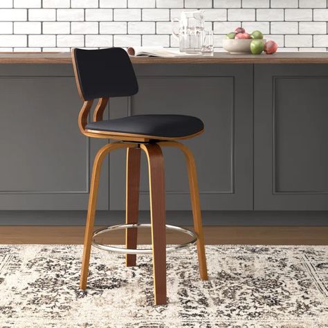 Baljiwan Swivel 26'' Counter Stool Counter Stools With Backs, Bar Stools Kitchen Island, Swivel Counter Stools, Leather Bar Stools, Swivel Stool, Wood Counter, Modern Bar Stools, Counter Height Stools, Bar Height